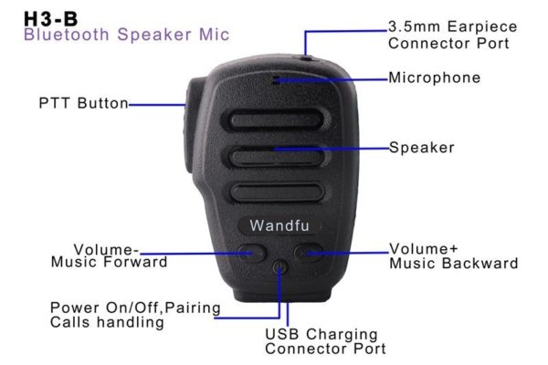 Wandfu H3-B PTT Bluetooth Speaker Microphone WalkieTalkie for Android Zello ESchat GroupTalk - Image 2