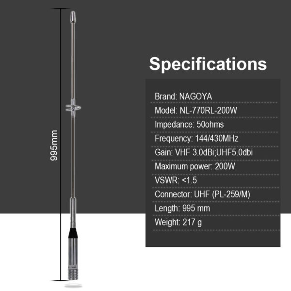 NAGOYA NL-770R-200W Mobile Radio Antenna 144/430Mhz for QYT KT-780 PLUS KT-980 PLUS Car Transceiver DUAL BAND Antenna - Image 4