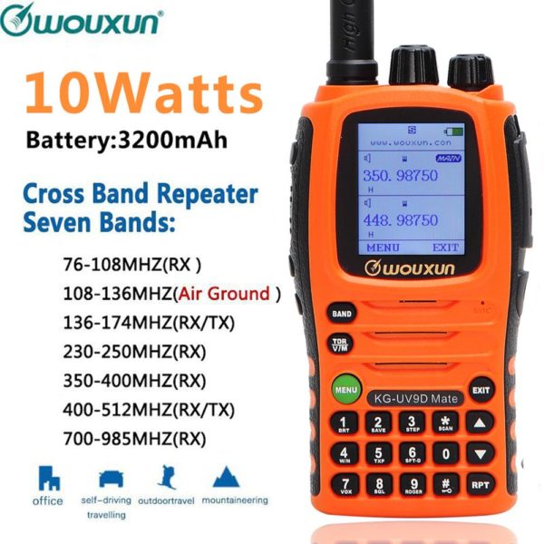 OrangeOrange Wouxun KG-UV9D Mate Upgrade version KG-UV9D Plus High Power 10Watt 3200mAh Battery 7 band Air Band Cross band Repeater