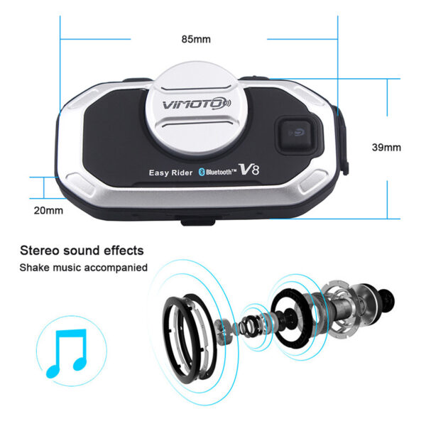 Easy Rider English Version 850mAh 2PCS Vimoto V8 Helmet Bluetooth Intercom Motorbike Stereo BT Headset Headphones For Mobile Phone GPS 2 Way Radios - Image 2