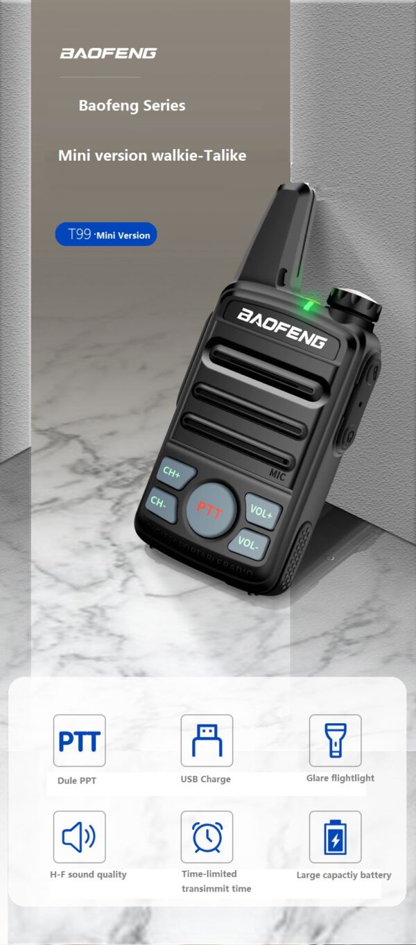 2020 Upgraded Dual PTT Baofeng BF-T99 Compact Mini Walkie Talkie 2pcs T99 Portable Intercom - Image 2