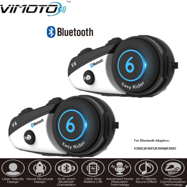 2PCS VIMOTO V6 Bluetooth Intercom Motorcycle Helmet Interphone Headset Waterproof Wireless Bluetooth Moto Headset Interphone