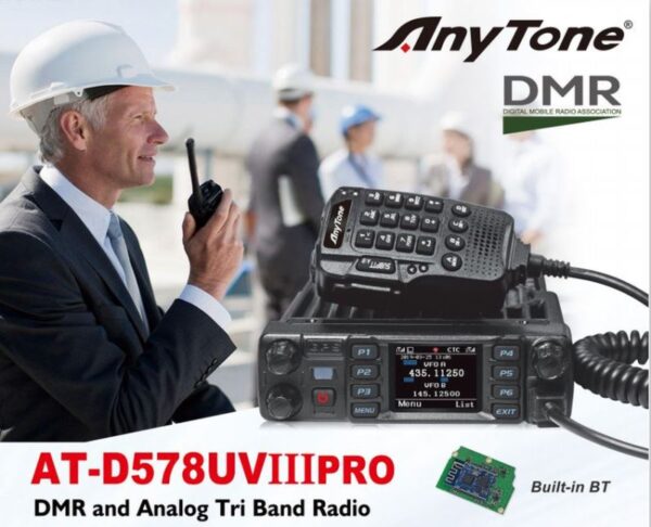 AnyTone Tri-Band DMR/Analog Amateur AT-D578UV III Pro Mobile Radio with GPS and Built-in Bluetooth