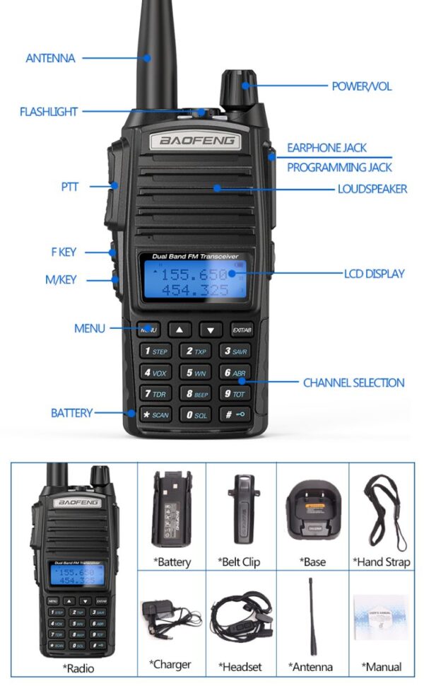 2pcs/lot Baofeng UV-82 Radio with SRH805S High Gain Antenna Speaker Microphone USB Programming Cable - Image 2