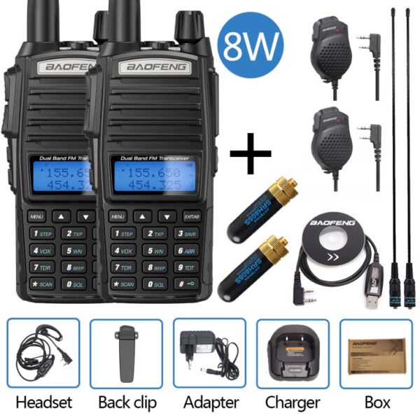 2pcs/lot Baofeng UV-82 Radio with SRH805S High Gain Antenna Speaker Microphone USB Programming Cable