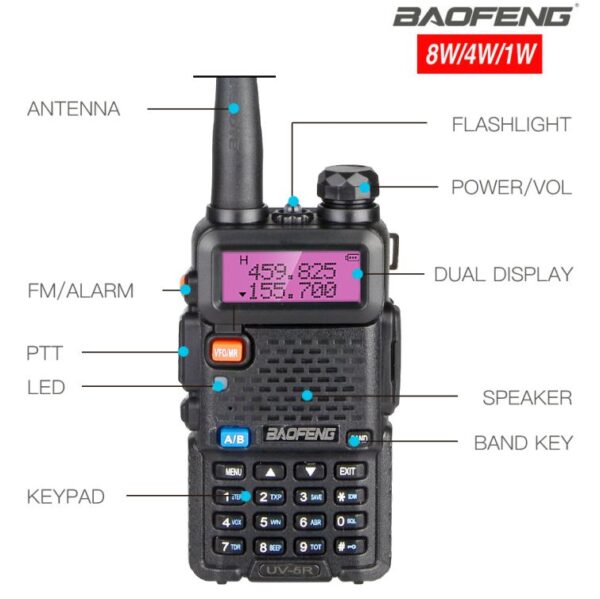 Powerful Baofeng UV-5R 8W Walkie Talkie VHF UHF Transceiver UV 5R Amateur Ham CB Radio Station 8Watts 10km Hunting Transmitter - Image 2
