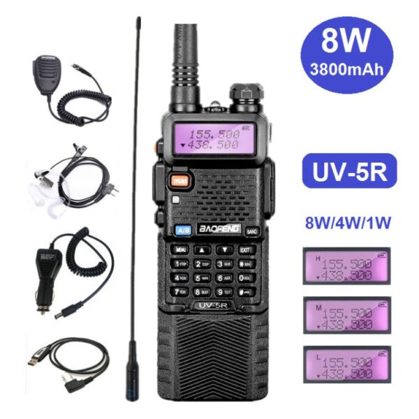 Baofeng UV5R Ham Radio with 3800mAh Extend Battery Speaker Microphone Programming Cable Security Headset Car Charger High Gain Antenna - Image 2