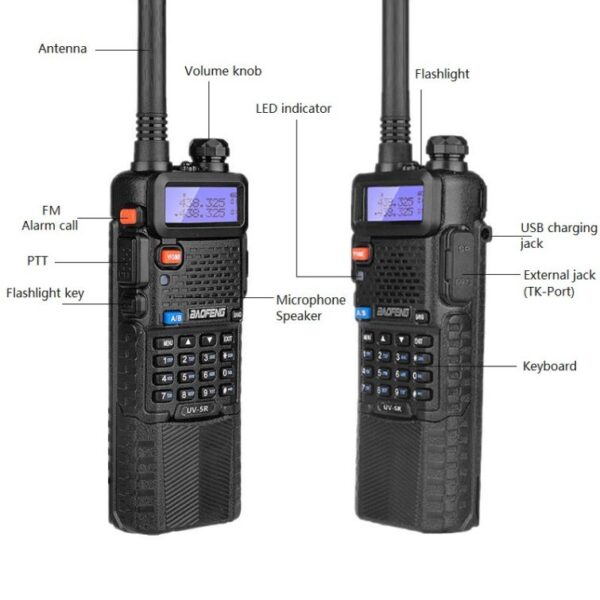 Baofeng UV5R Ham Radio with 3800mAh Extend Battery Speaker Microphone Programming Cable Security Headset Car Charger High Gain Antenna - Image 3