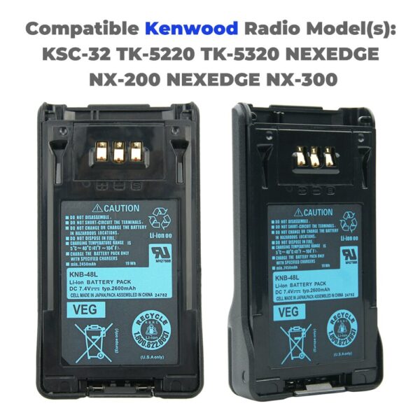 Kenwood NX-200 NX-300 TK-5320 Radio Battery Replacement 2600mAh KNB-48L KNB-47L Li-ion Battery - Image 2