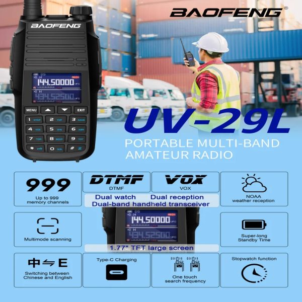 Baofeng UV-29 Pro Max Walkie Talkie Three Bands Portable Radio Wireless Frequency Copy-1.77 inch LCD 