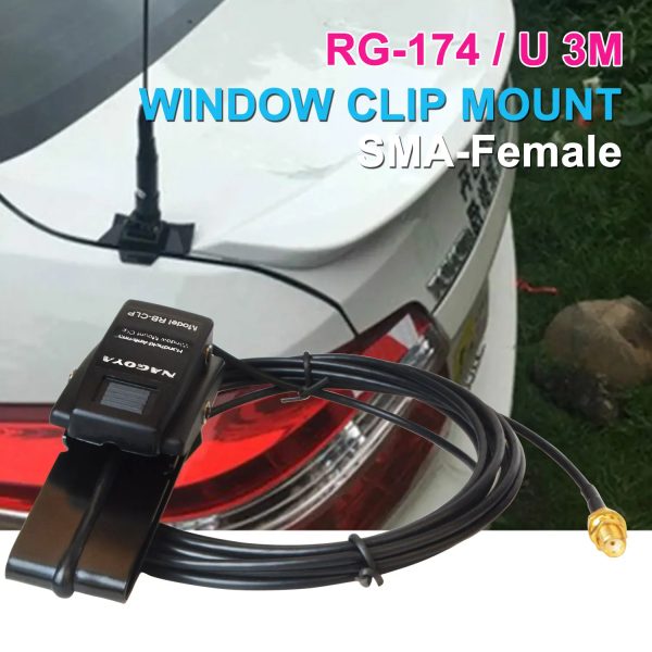 Nagoya 3M RG-174U Cable Window Clip Mount Antenna Mounting Bracket RB-CLP BNC Mount for Portable Two Way Radio