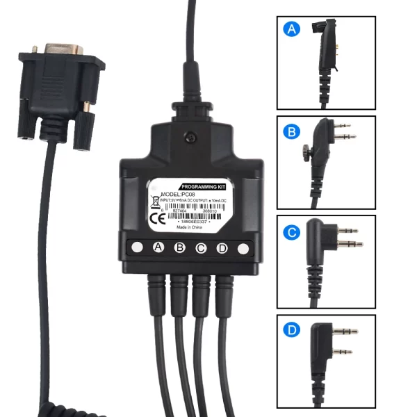 PC08 Universal Programming Cable Programming Kit 4 in 1 Multiple connectors for Hytera TC-500,TC-508 TC-610 TC-700,TC-780 PD412 PD482i HYT Analog Radios - Image 5