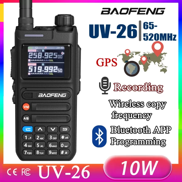 UV-26 Baofeng Walkie Talkie GPS Multi Band Bluetooth Programming Wirless Copy Frequency Recording 10W Long Range Two Way Radio