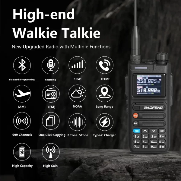 BAOFENG UV-26 Walkie Talkie GPS 10W Bluetooth APP Programming Recording Six Band Wireless Copy Frequency NOAA USB C Charger - Image 2