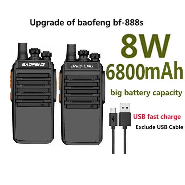 NEW Upgrade 2PCS bf-888s baofeng 8W usb Fast charger mini walkie-talkie headset UHF west Ham Radio station Radiostation CB radio