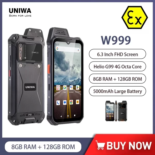 UNIWA W999 Helio G99 Explosion-proof Rugged Waterproof Walkie Talkie 8GB+128GB 6.3 Inch FHD 5000mAh Smartphone Andriod 11 NFC Cell Phones ATEX