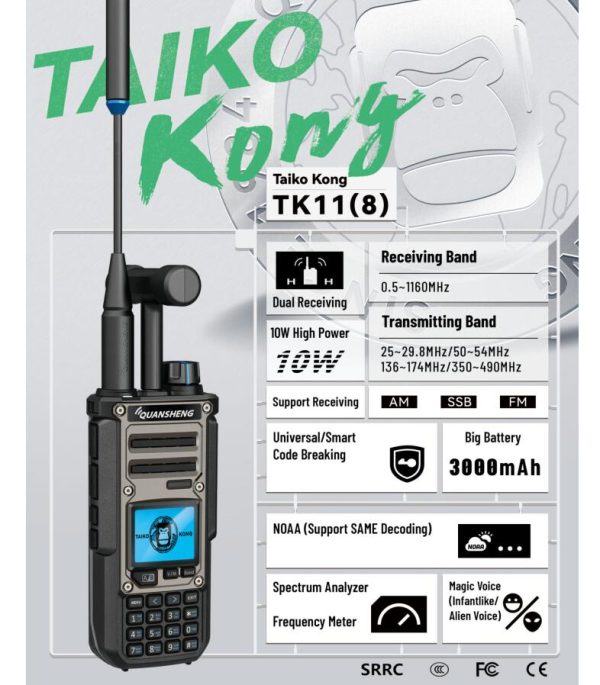 Multi-Bands Quansheng TK11(8) AM SSB FM NOAA 10W  TK 11 5 Two way Radio Dual Receiving Spectrum analyzer Magic Voice