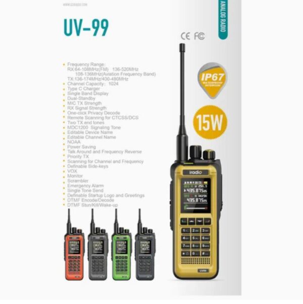 Iradio UV-99 Newest 15W Handheld Radio Multi-bands AM FM IP67 Waterproof Walkie Talkie - Image 4