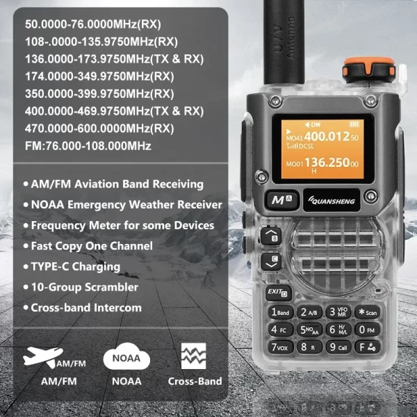 Quansheng UV-K6 Walkie Talkie 512KB Big Storage UV-K58 Type-C Charge 50-600MHz NOAA Wireless Frequency Green Orange Transparent - Image 2