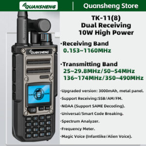 Quansheng TK11 8 Walkie Talkie 10W Dual Receiving PTT HF AM SSB 27MHz CB CW LSB LW MW SW Type-C NOAA for UV-K5 8 Ham Radio TK-11