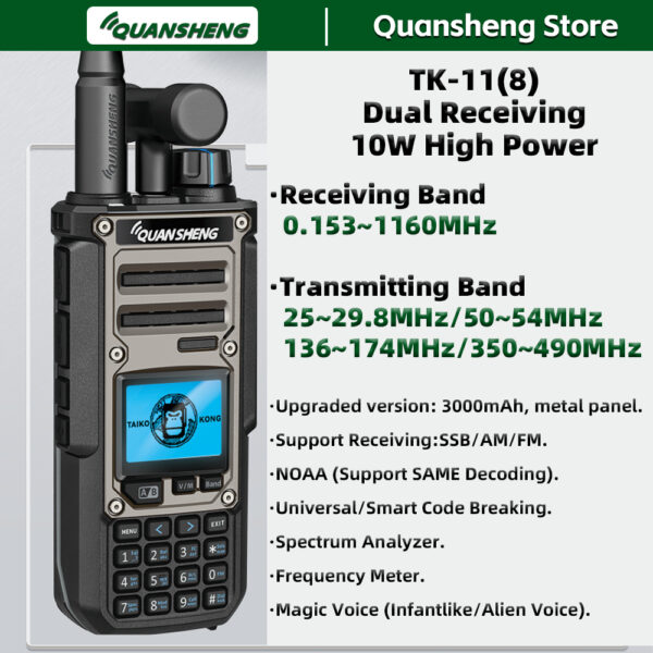 Quansheng TK11 8 Walkie Talkie 10W Dual Receiving PTT HF AM SSB 27MHz CB CW LSB LW MW SW Type-C NOAA for UV-K5 8 Ham Radio TK-11