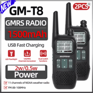 GMRS Walkie Talkies Baofeng GM-T8 NOAA Long Range Rechargable Two Way Radio USB Charger for Camping Trip