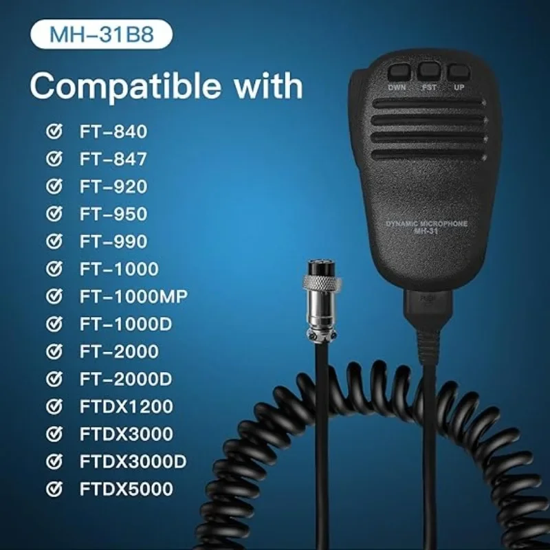 Heavy Duty MH-31B8 8-Pin Speaker Mic for Yaesu Amateur Radio Transceivers, Compatible with FT-840 FT-990 FTDX1200 FTDX3000D - Image 2