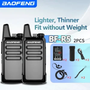 Baofeng BF-R5 Mini High Power 5W Two-Way Radio USB Rechargeable Slim Handheld Intercom VOX for Camping & Security