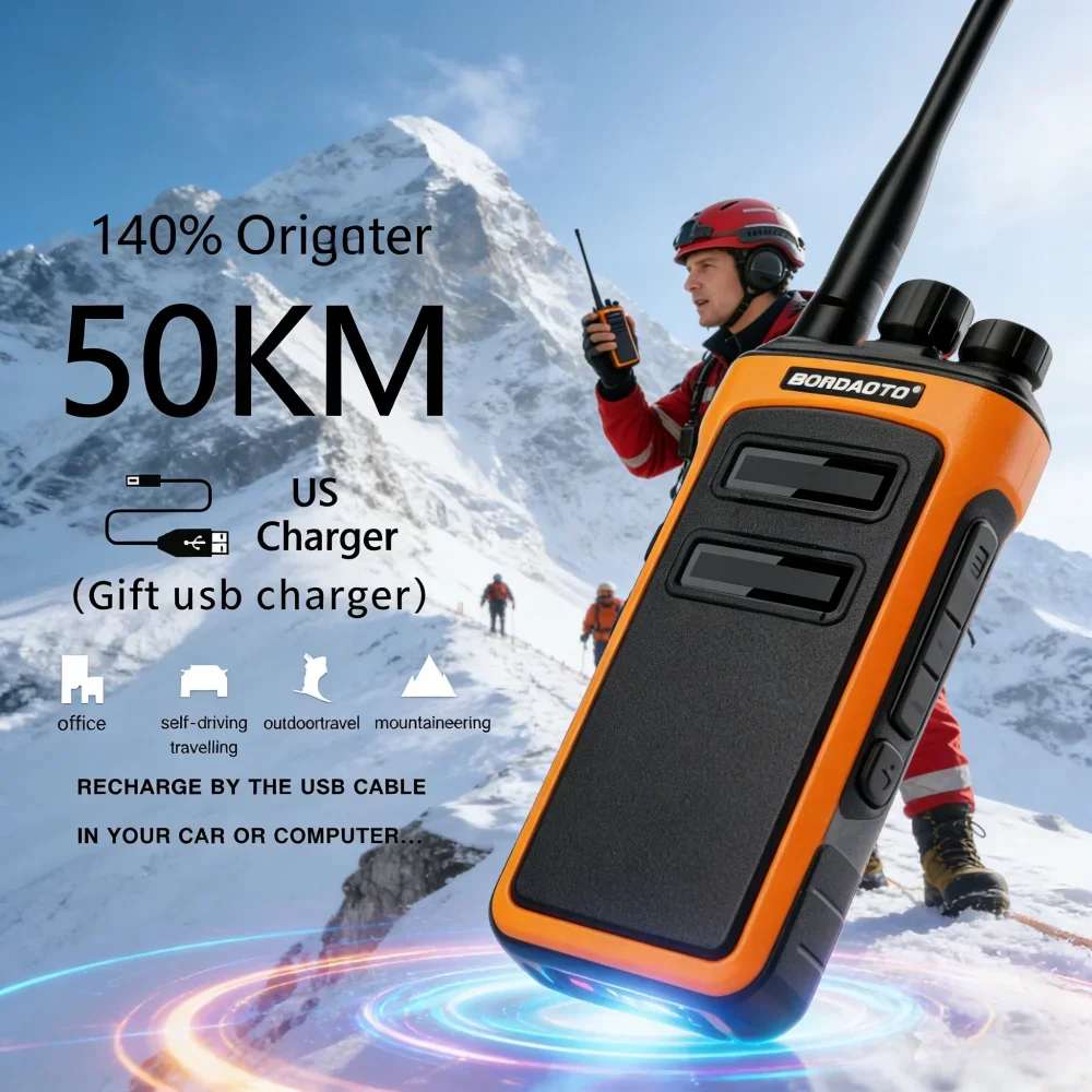 Rechargeable Waterproof Long Range Two Way Radio with One Key Decoding for Construction Security Office Use