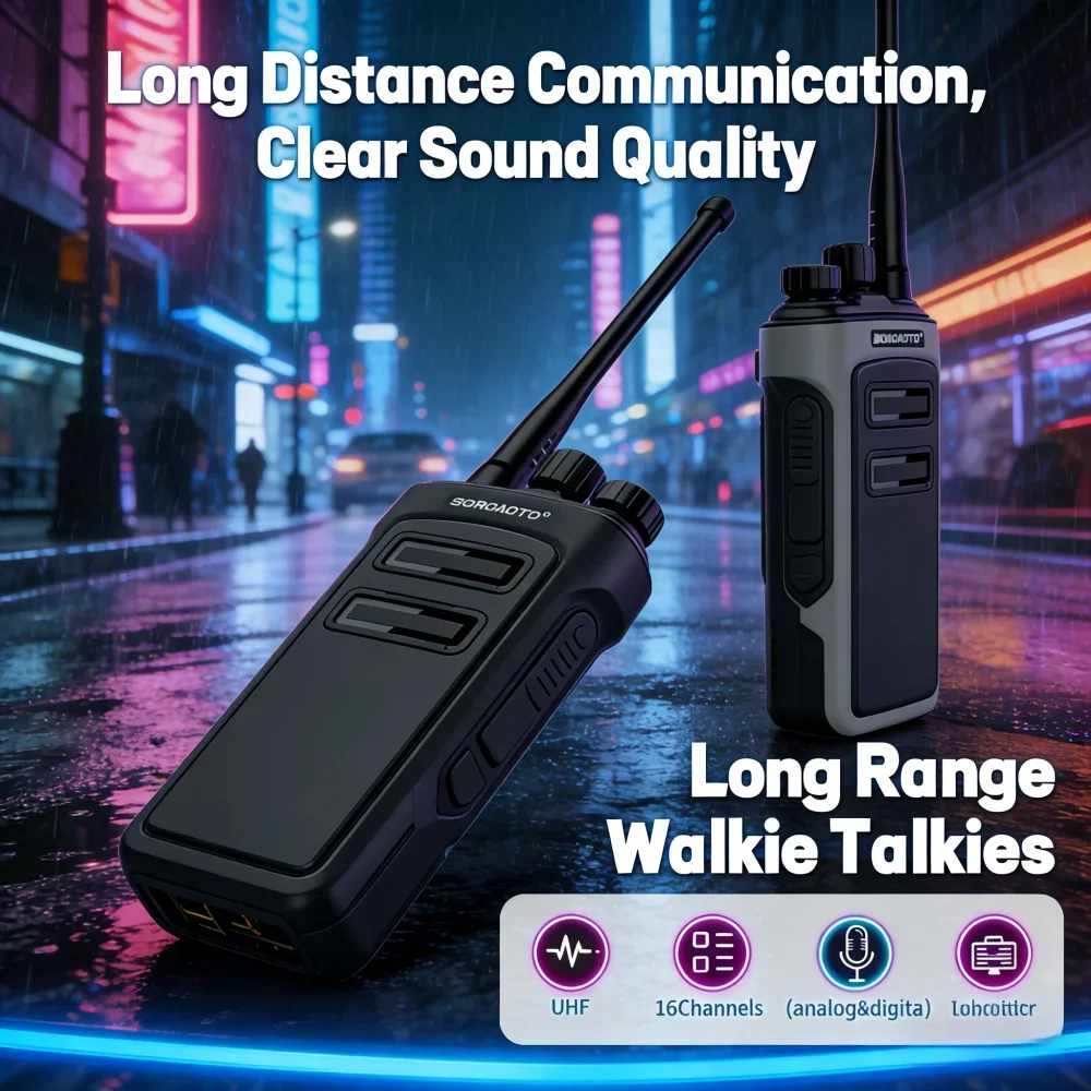 Rechargeable Waterproof Long Range Two Way Radio with One Key Decoding for Construction Security Office Use - Image 4