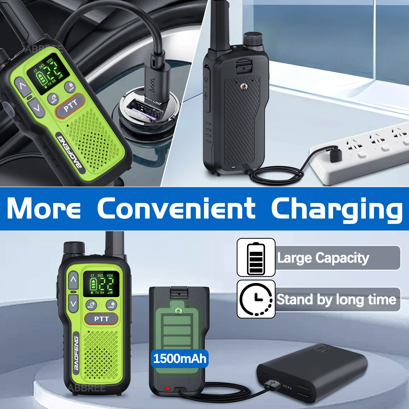 Pair Baofeng BF-T18 Dual PTT Handheld Transceiver, Slim 2-Way Radio with USB-C Charging & NOAA Weather Service - Image 3