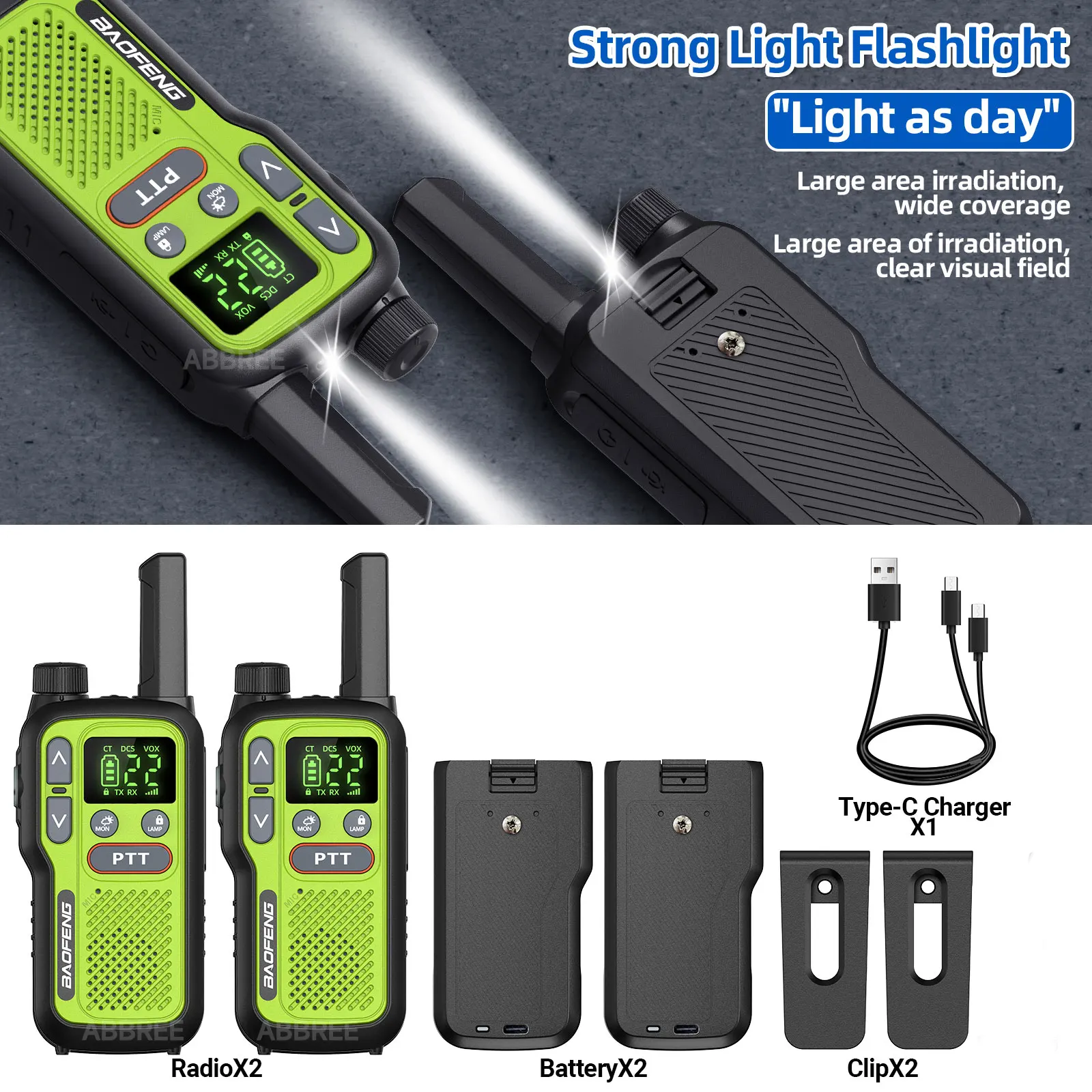 Pair Baofeng BF-T18 Dual PTT Handheld Transceiver, Slim 2-Way Radio with USB-C Charging & NOAA Weather Service - Image 6